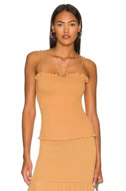 Chaser Cozy Smocked Cami Tank Top Beach Work Everyday Summer Preppy Boho XS